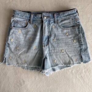 American Eagle Outfitters Floral Daisies Embroidered Mom Jean Shorts Size 4 Boho